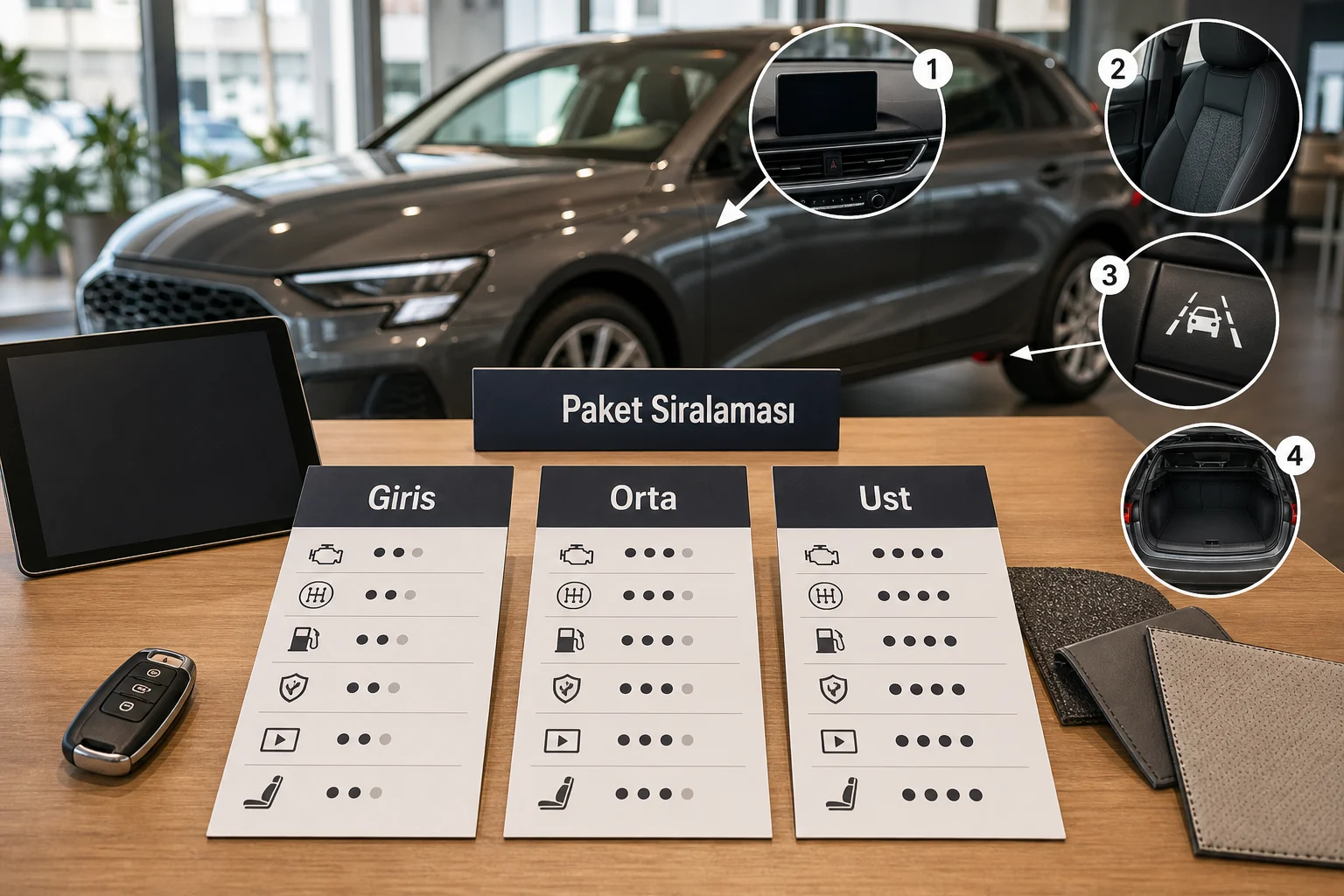 İnfografik: Audi A3 donanım paketleri sıralama tablosu - Audi A3 Paket Sıralaması: Hangi Paket Alınmalı?