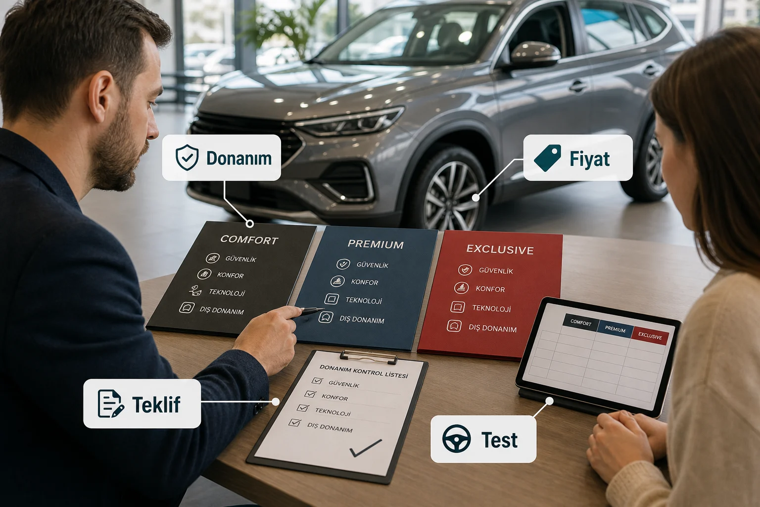 İnfografik: Chery Tiggo 8 Pro güncel donanım listesi kontrolü - Chery Tiggo 8 Pro Paket Sıralaması: Hangi Donanım Paketi Mantıklı?