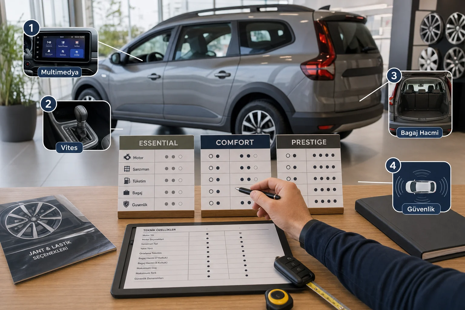 İnfografik: Dacia Jogger paket bazlı teknik özellikler - Dacia Jogger Paket Sıralaması: Hangi Donanım Paketi Mantıklı?