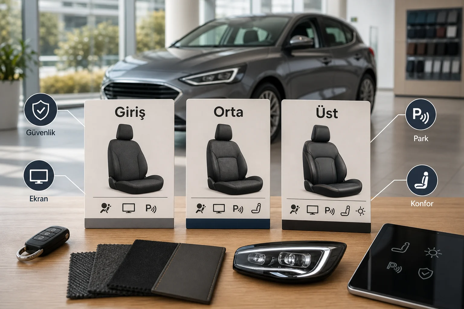 İnfografik: Ford Focus paket farkları: Giriş paket, Orta paket, Üst paket - Ford Focus Paket Sıralaması: Hangi Donanım Paketi Mantıklı?