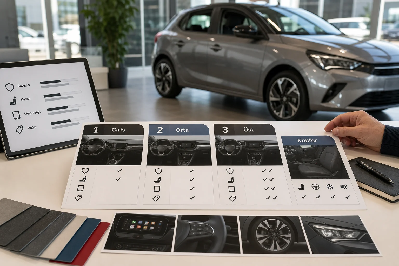 İnfografik: Opel Corsa donanım paketleri sıralama tablosu - Opel Corsa Paket Sıralaması: Hangi Paket Alınmalı?
