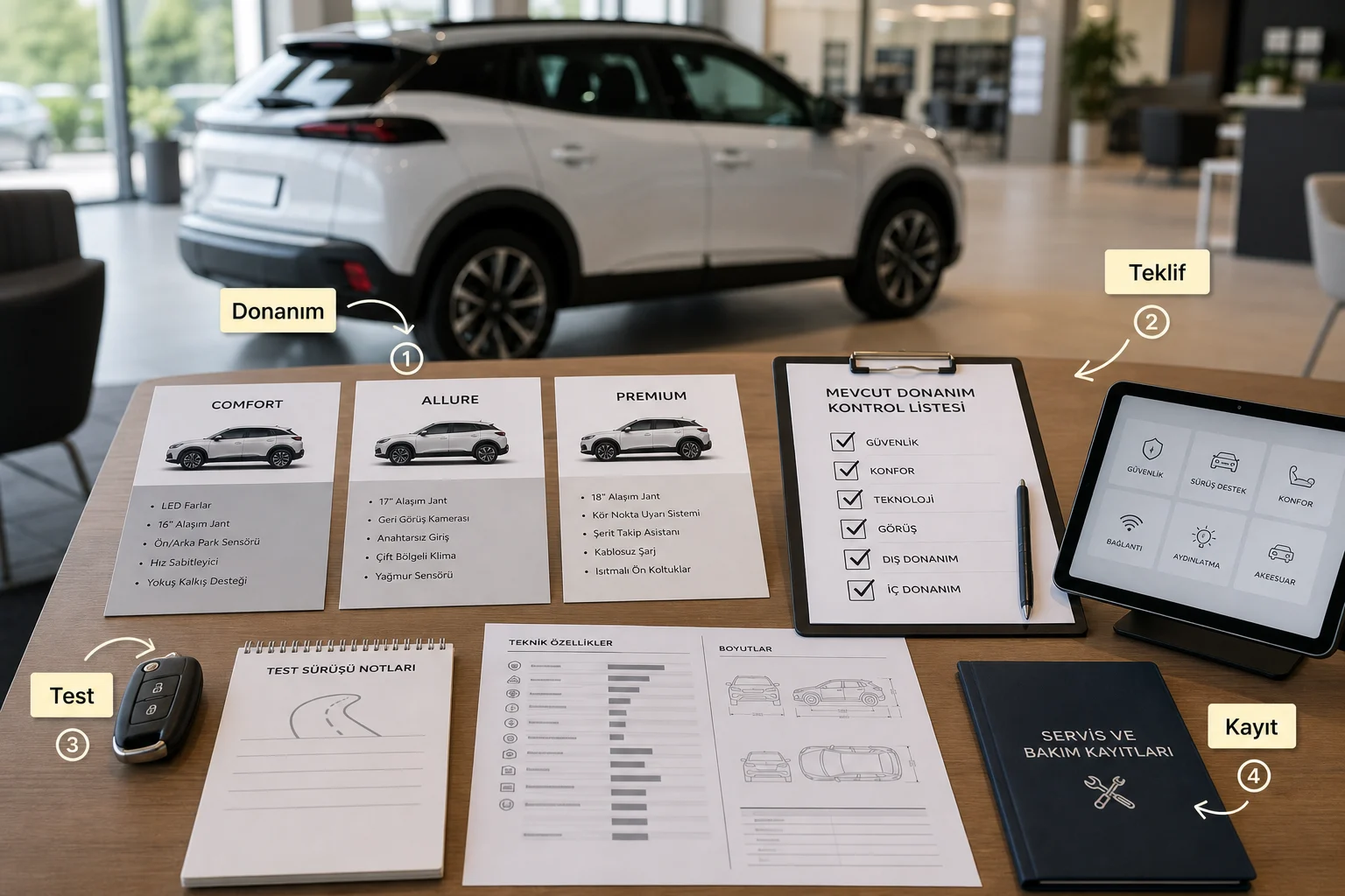 İnfografik: Peugeot 2008 güncel donanım listesi kontrolü - Peugeot 2008 Paket Sıralaması: Hangi Paket Alınmalı?