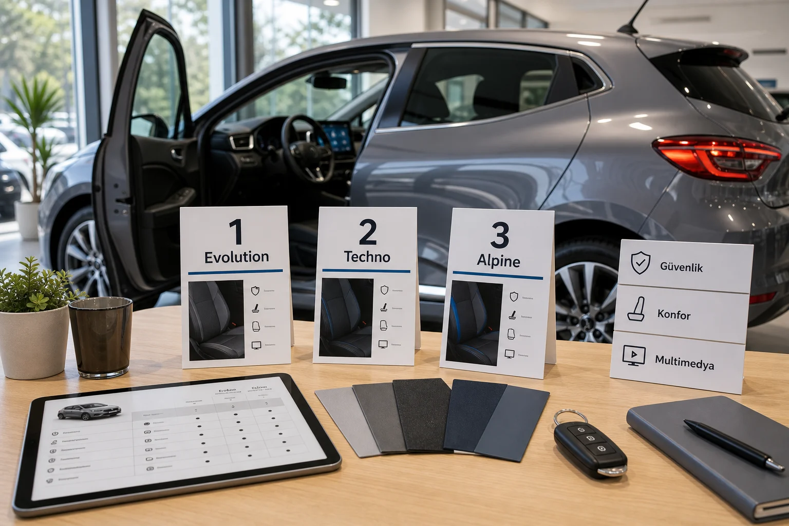 İnfografik: Renault Clio donanım paketleri sıralama tablosu - Renault Clio Paket Sıralaması: Hangi Paket Alınmalı?
