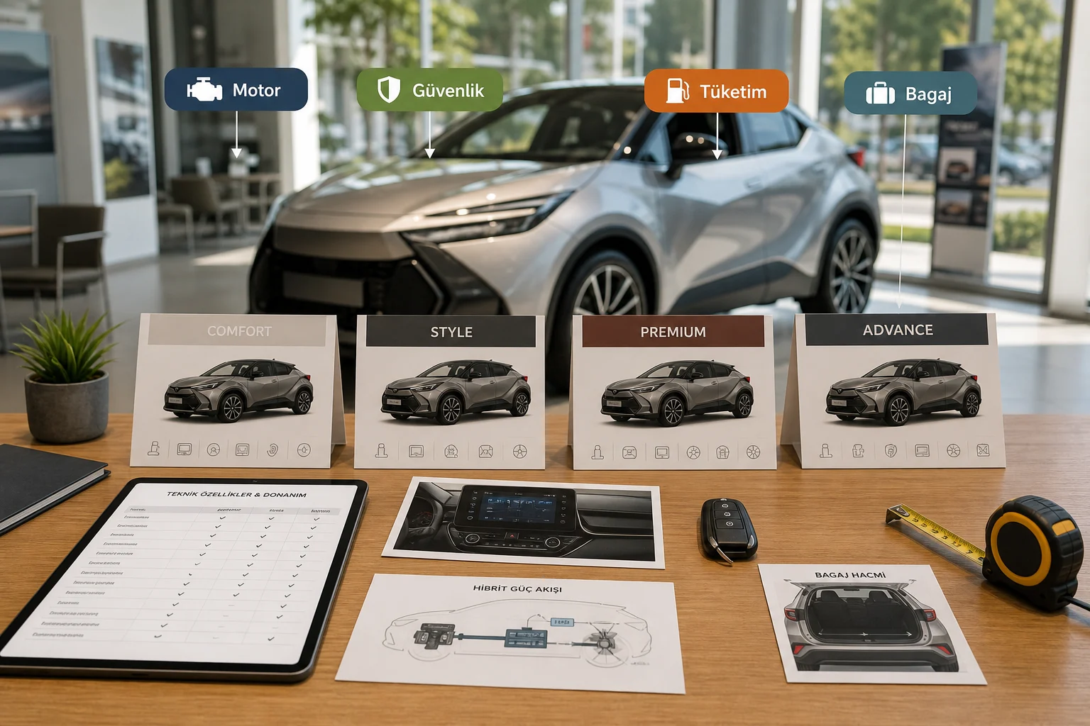 İnfografik: Toyota C-HR teknik özellikler ve güvenlik donanımları - Toyota C-HR Paket Sıralaması: Hangi Paket Alınmalı?