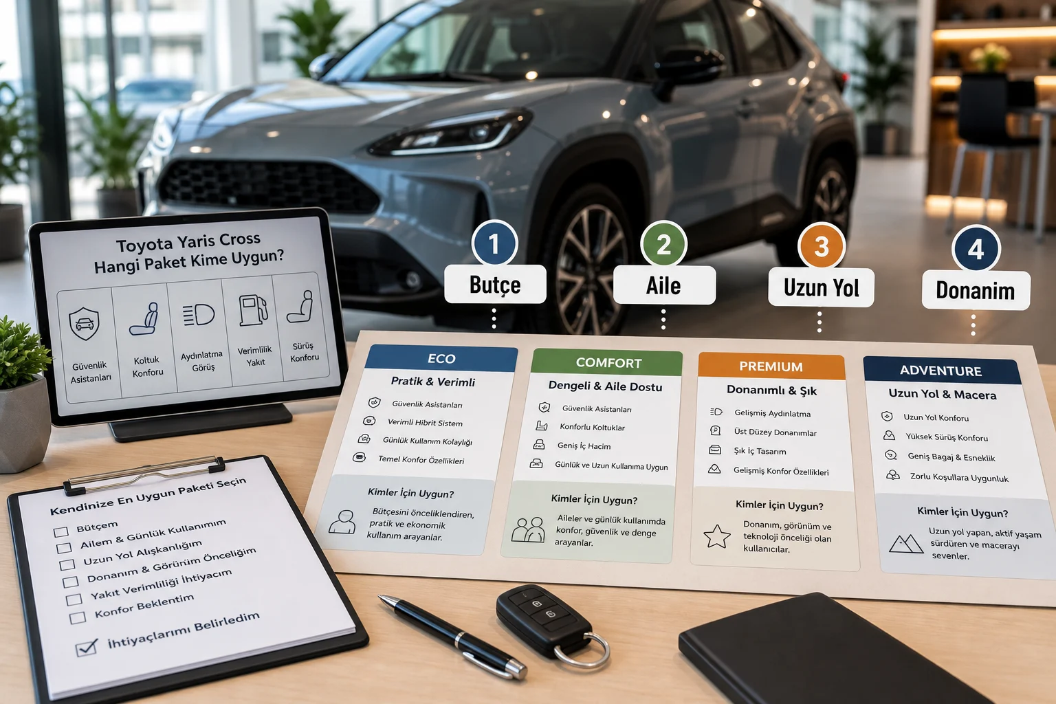 İnfografik: Toyota Yaris Cross hangi paket kime uygun? karar matrisi - Toyota Yaris Cross Paket Sıralaması: Hangi Paket Alınmalı?