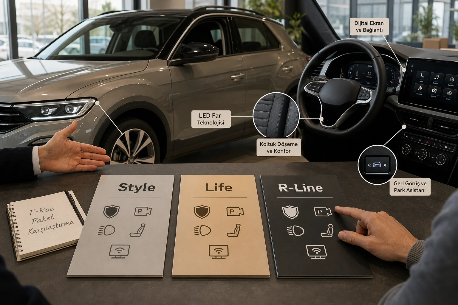 İnfografik: Volkswagen T-Roc paket farkları: Style, Life, R-Line - Volkswagen T-Roc Paket Sıralaması: Hangi Paket Alınmalı?