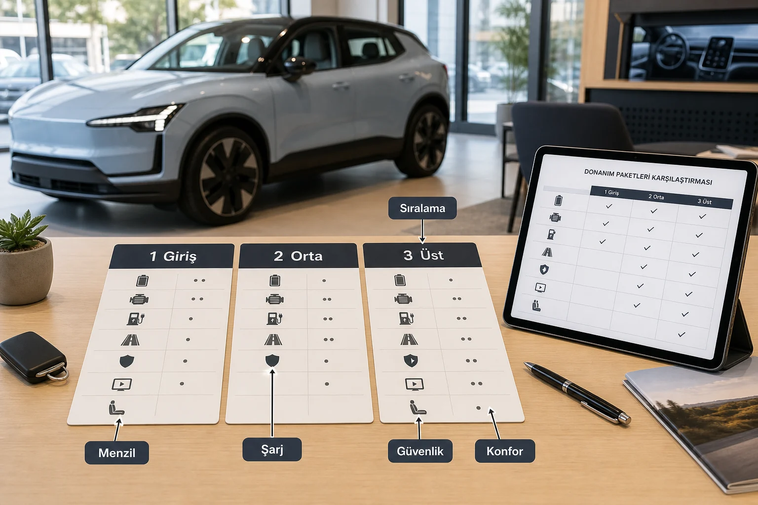 İnfografik: Volvo EX30 donanım paketleri sıralama tablosu - Volvo EX30 Paket Sıralaması: Hangi Paket Alınmalı?