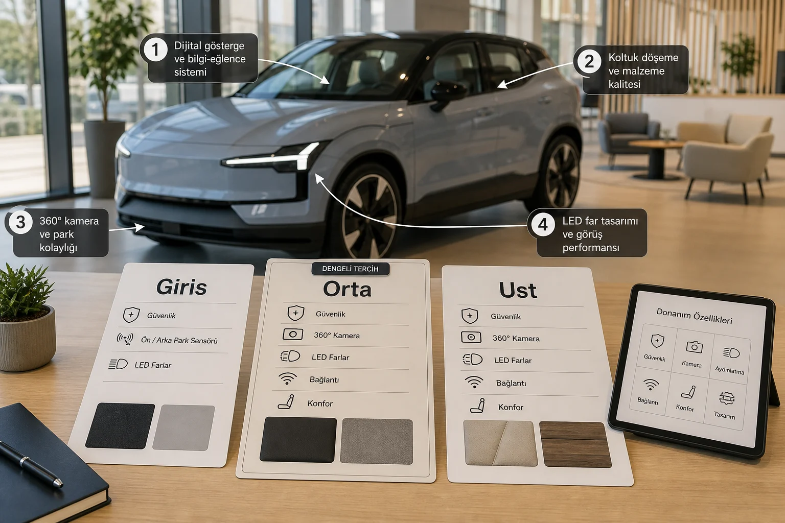 İnfografik: Volvo EX30 paket farkları: Giriş paket, Orta paket, Üst paket - Volvo EX30 Paket Sıralaması: Hangi Paket Alınmalı?